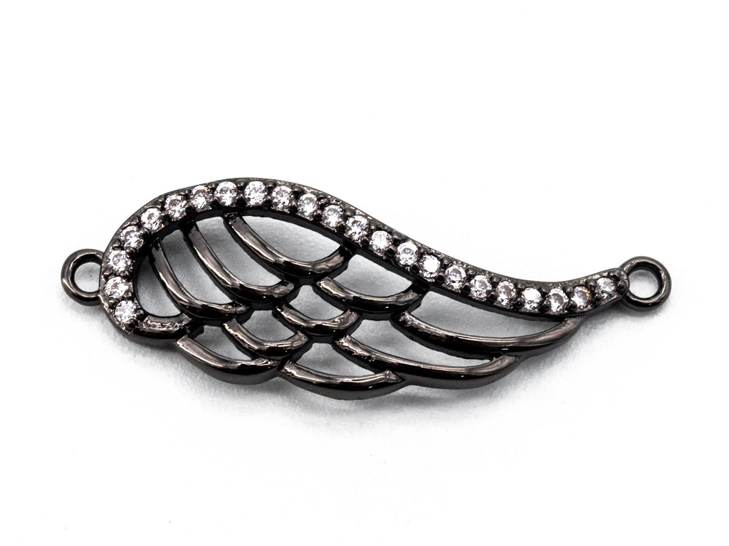 CZ Micro Pave Wing Connector/Link, Cubic Zirconia Bracelet Necklace Connector, Angel wing in Gold Silver Rose Gold Black 9x28mm,sku#Y19
