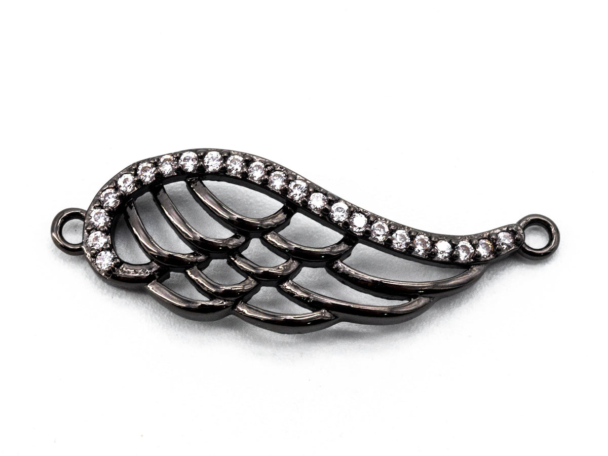 CZ Micro Pave Wing Connector/Link, Cubic Zirconia Bracelet Necklace Connector, Angel wing in Gold Silver Rose Gold Black 9x28mm,sku#Y19