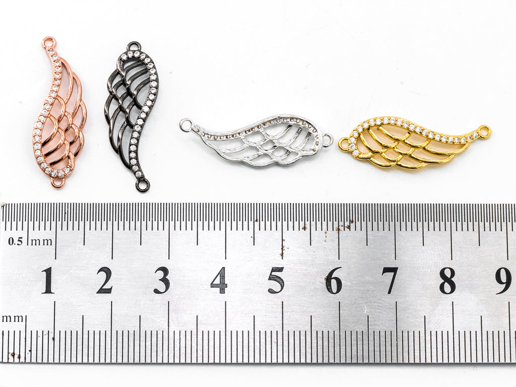 CZ Micro Pave Wing Connector/Link, Cubic Zirconia Bracelet Necklace Connector, Angel wing in Gold Silver Rose Gold Black 9x28mm,sku#Y19