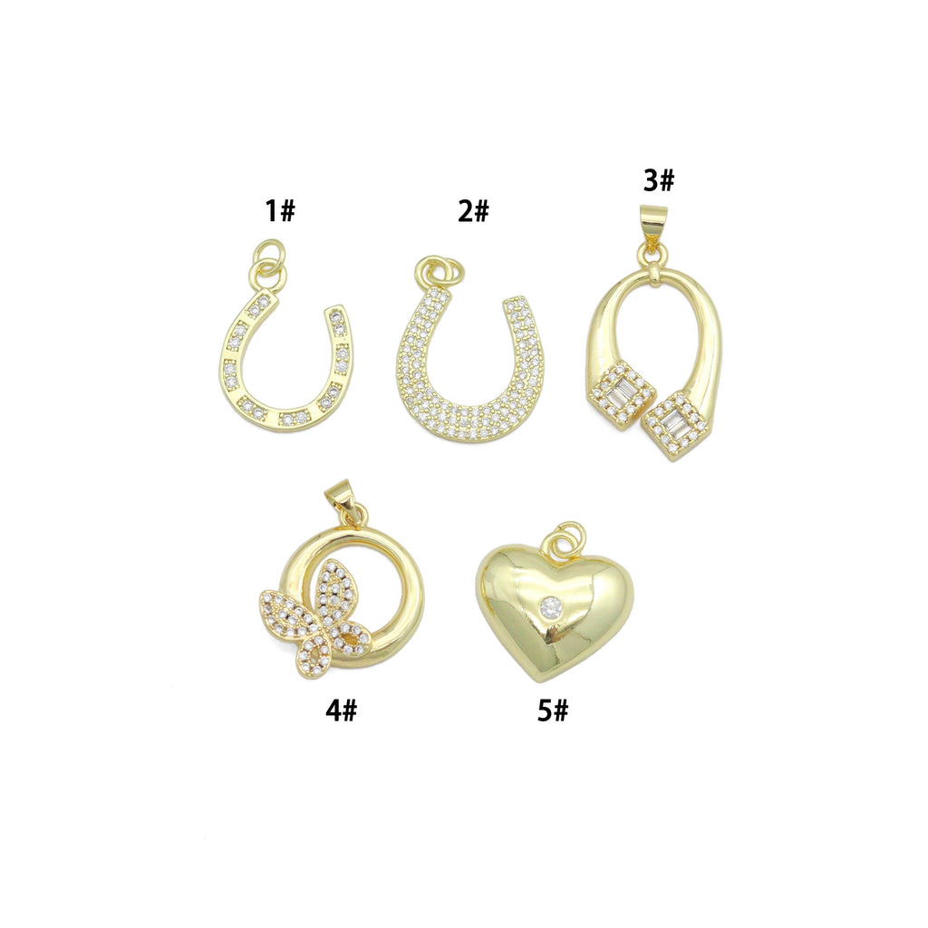 Clear CZ Gold Horseshoe Heart Butterfly Charm Pendant,Sku#LK1253