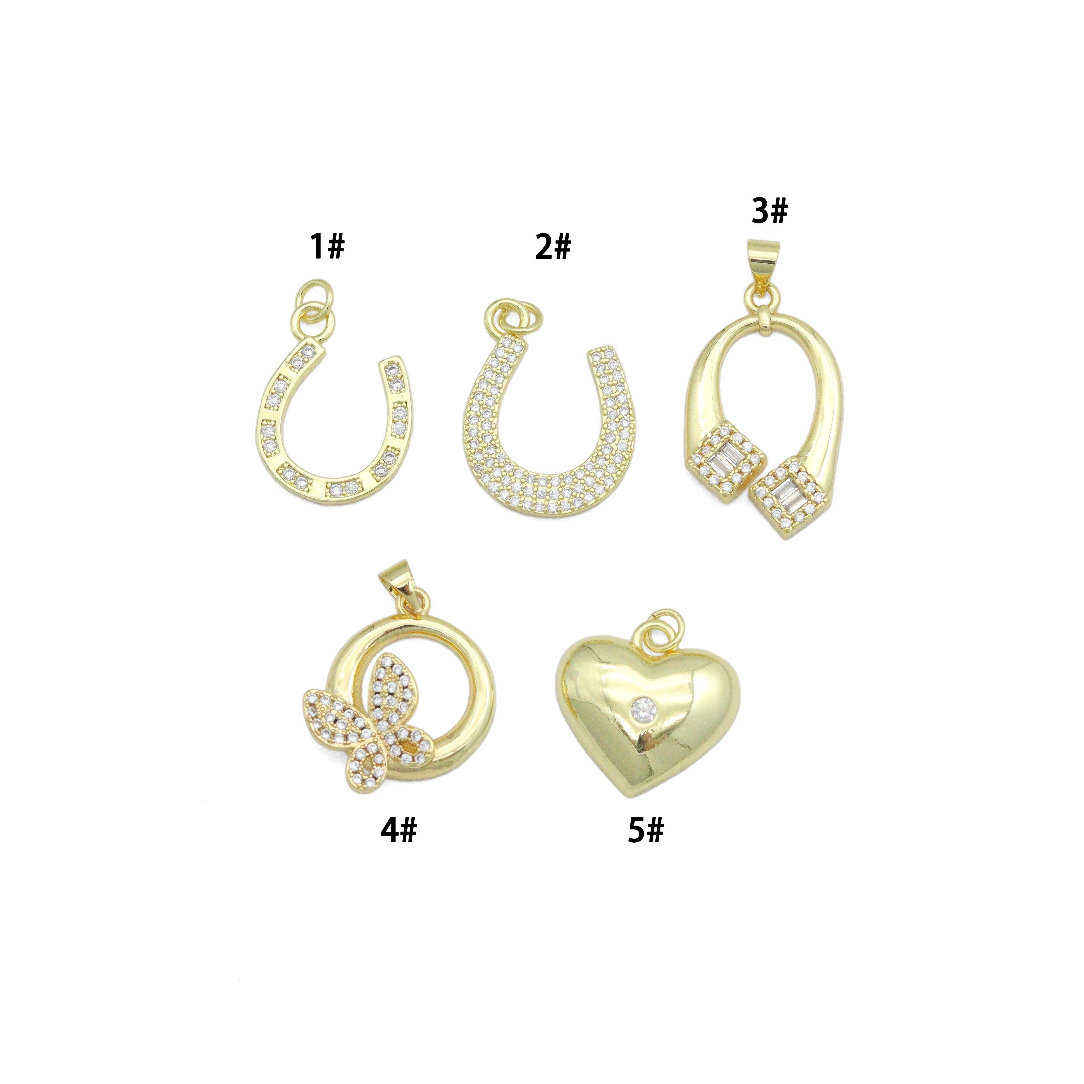 Clear CZ Gold Horseshoe Heart Butterfly Charm Pendant,Sku#LK1253
