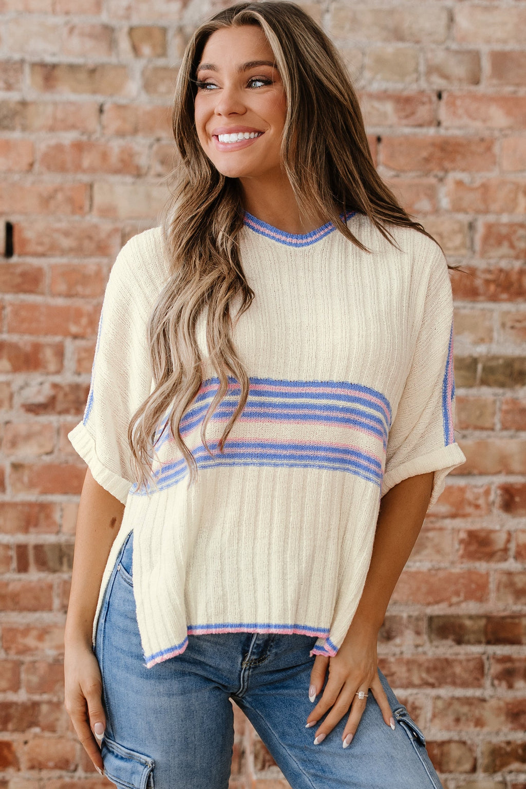 Haven Rib Knit Oversized Sweater-Threaded Pear