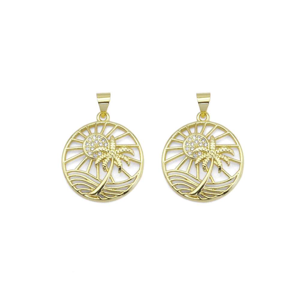 Clear CZ Sun Coconut Tree Beach Charm, Sku#LX364
