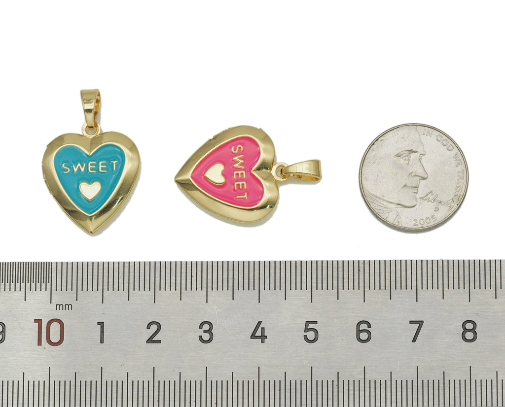Lockets Enamel Sweet Word On Heart Shape Pendant, Sku#FH185