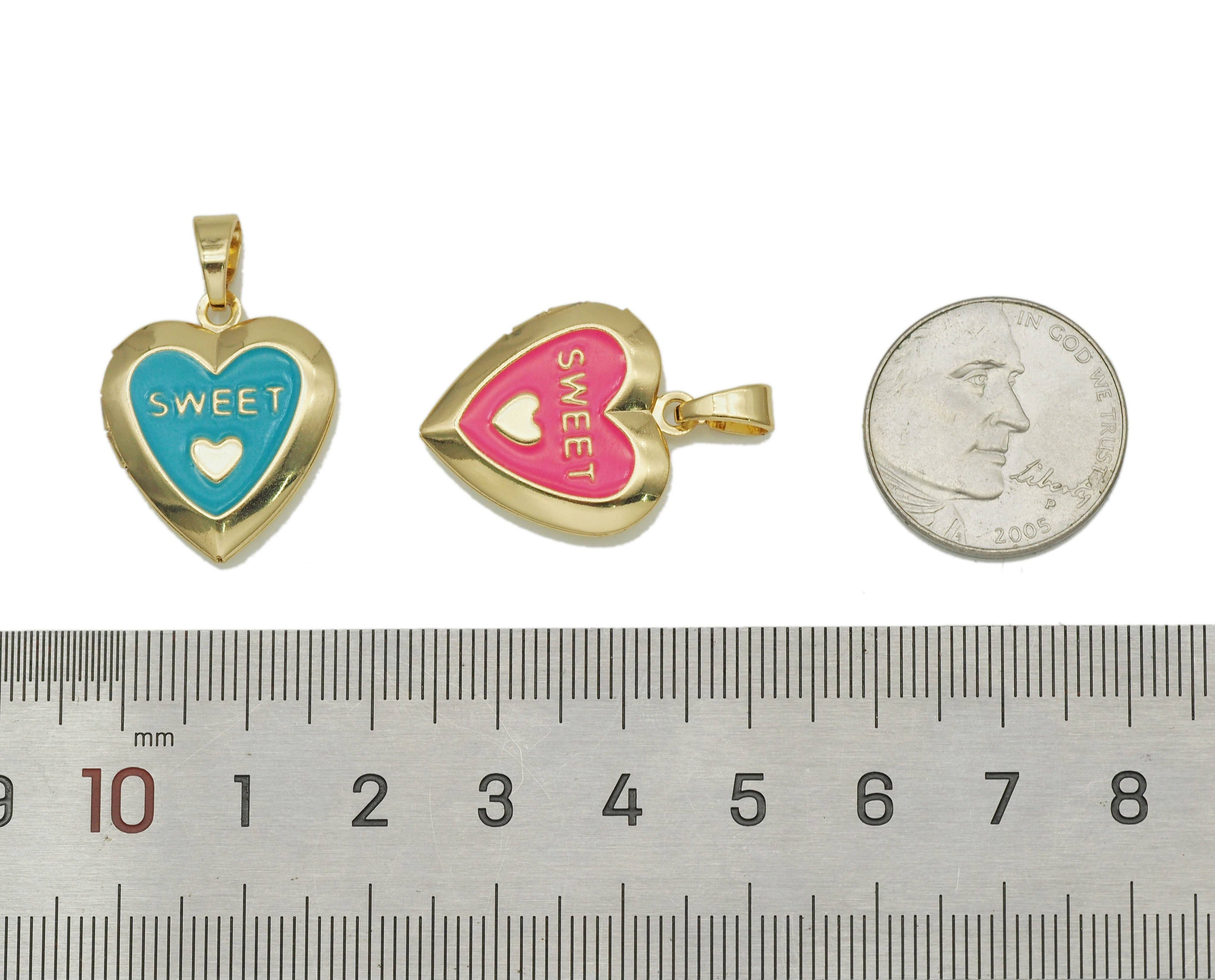 Lockets Enamel Sweet Word On Heart Shape Pendant, Sku#FH185