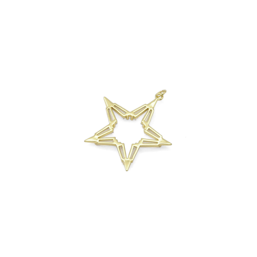 Clear Baguette CZ Gold Five Point Star Charm, Sku#Y821