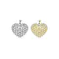CZ Pave Gold Silver Pearl Heart Charm Pendant, Sku#LX594