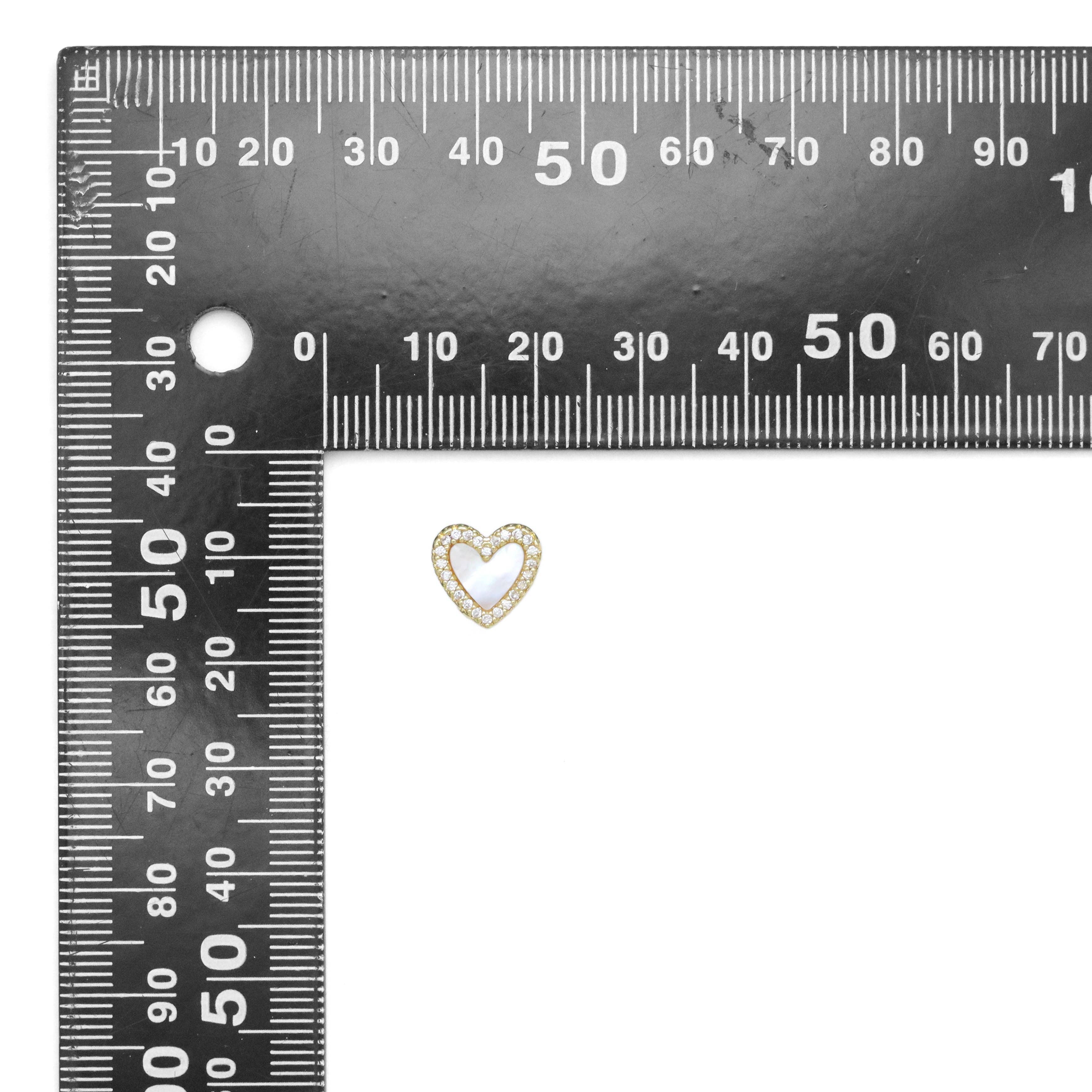 Clear CZ White Mother of Pearl Heart Stud Earrings, Sku#LX661