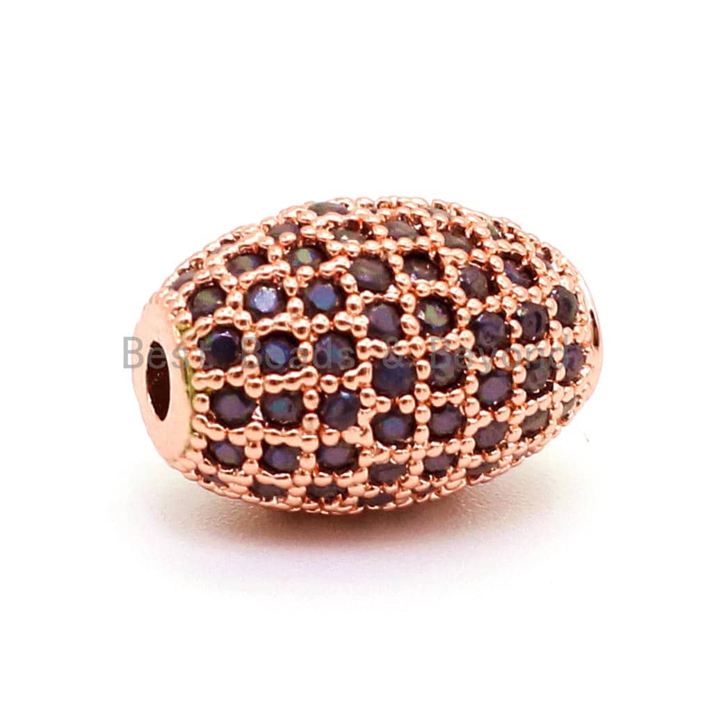 CZ Micro Pave Oval Spacer Beads with Black Crystal for Bracelet/Necklace, Cubic Zirconia Beads, Bracelet Charms, 12x8mm,sku#G35-Bestbeads & Beyond