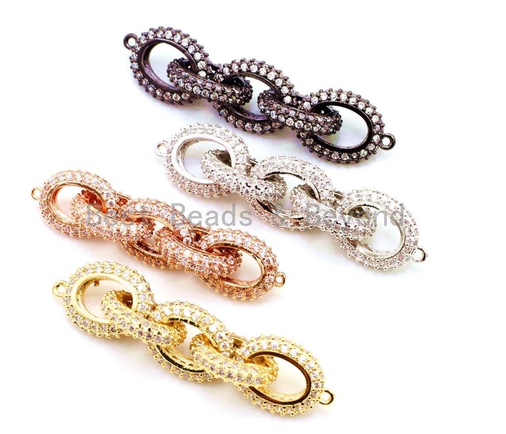 50x12mm CZ Micro Pave Five Rings Chain Shaped Connector, Cubic Zirconia Oval Link Connector in Gold/Black Finish, sku#G97-Bestbeads & Beyond