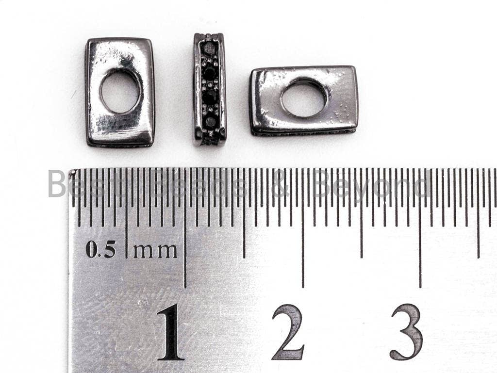 Black Micro CZ Pave On Black, Big Hole Square Spacer Beads for Bracelet/Necklace, Cubic Zirconia Large Square Hole Beads, 6x9x3mm, sku#G323-Bestbeads & Beyond