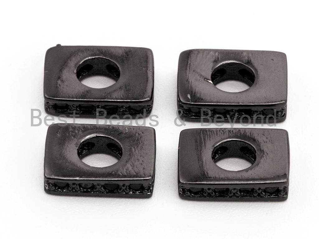 Black Micro CZ Pave On Black, Big Hole Square Spacer Beads for Bracelet/Necklace, Cubic Zirconia Large Square Hole Beads, 6x9x3mm, sku#G323-Bestbeads & Beyond