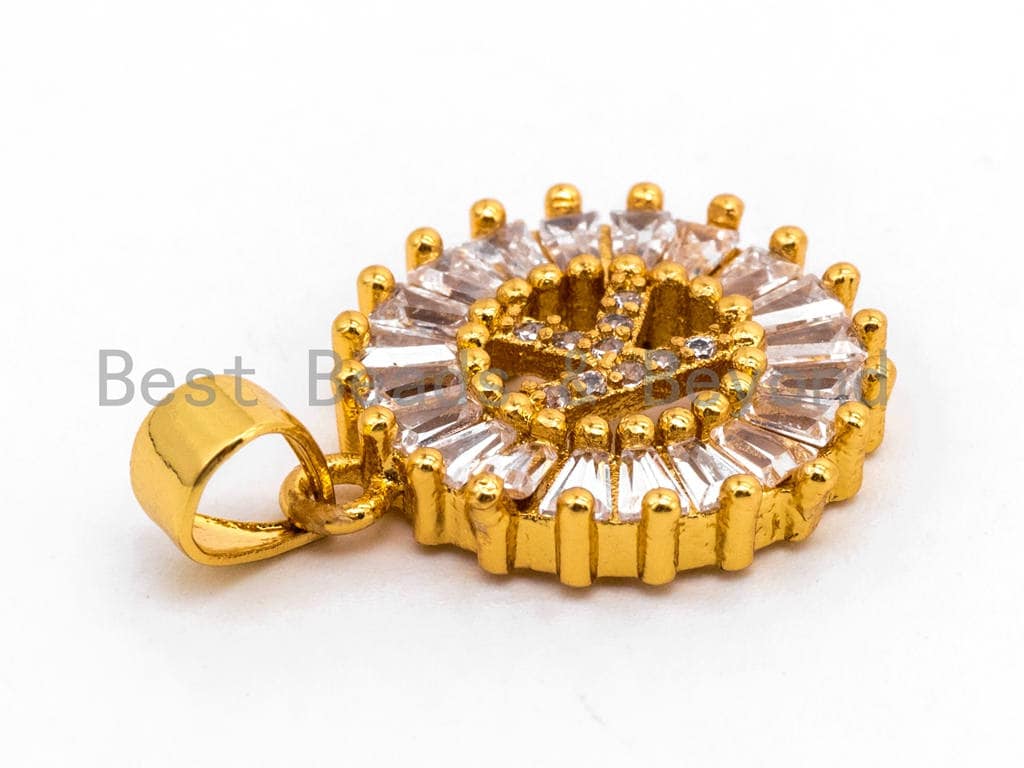 CZ Micro Pave Initial Letter K Charm/Pendent Beads,Cubic Zirconia Pave Alphabet Beads Pendent, Gold/Silver Finish,16x18mm,sku#Z230
