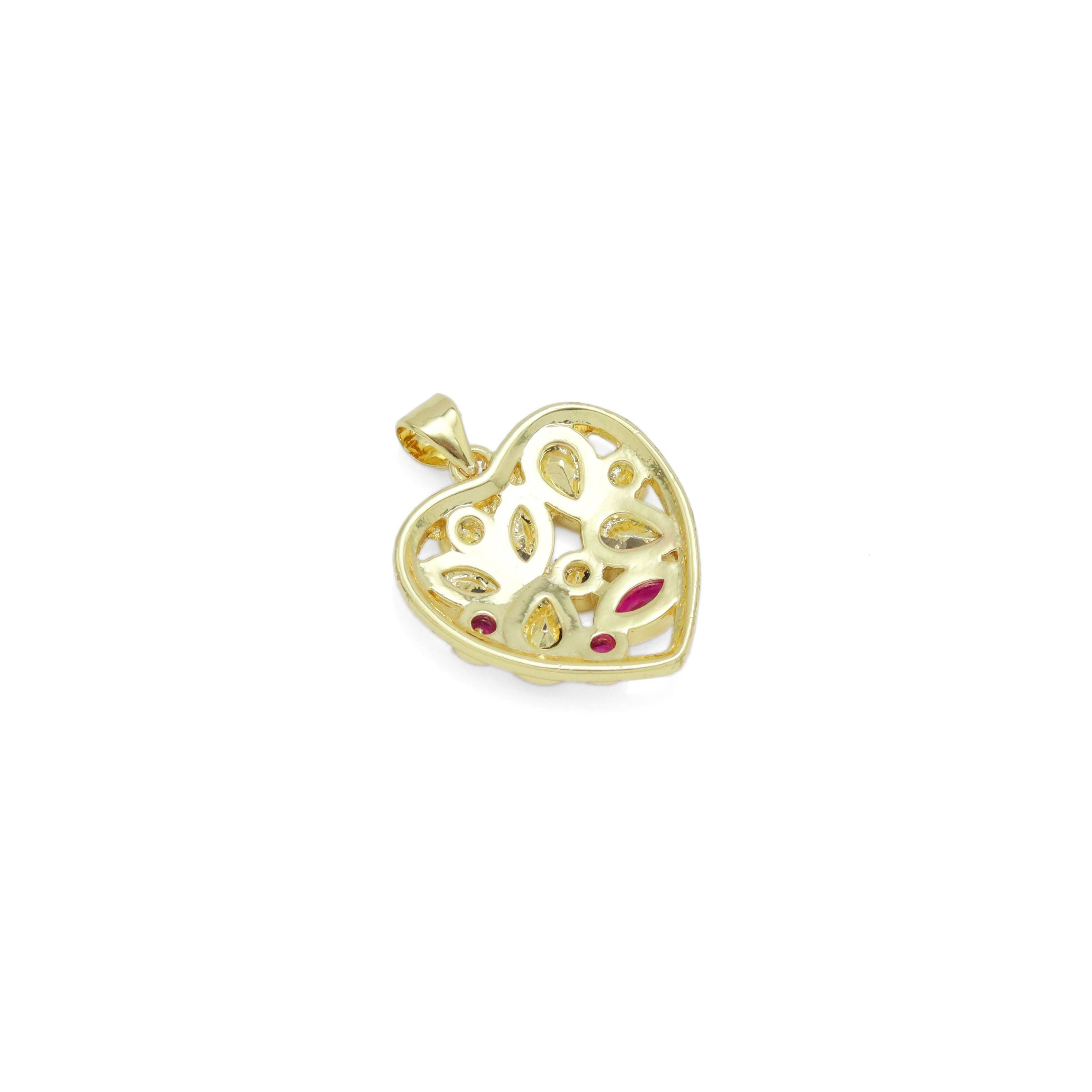 Oval Drop Round CZ Baguette Pave Heart Pendant, Sku#LX630c