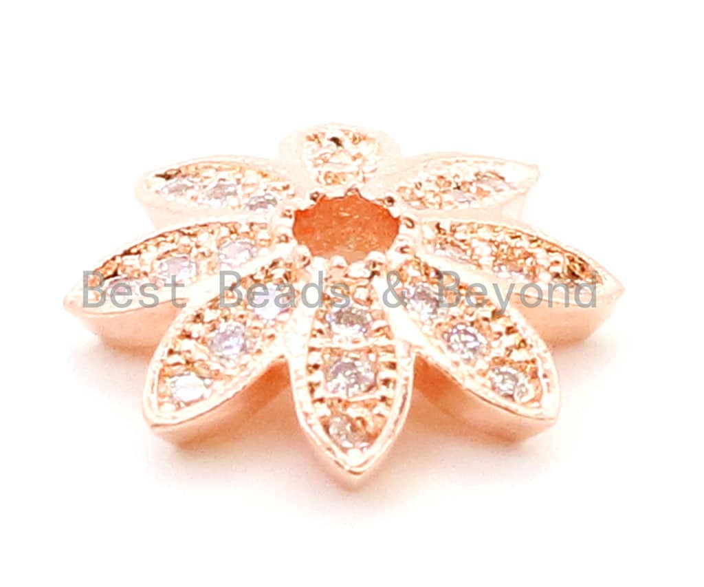 CZ Micro Pave Flower Bead Cap, Cubic Zirconia Bead Cap, 11x2mm, 8x2mm, 2pcs/6pcs sku#G90-Bestbeads & Beyond