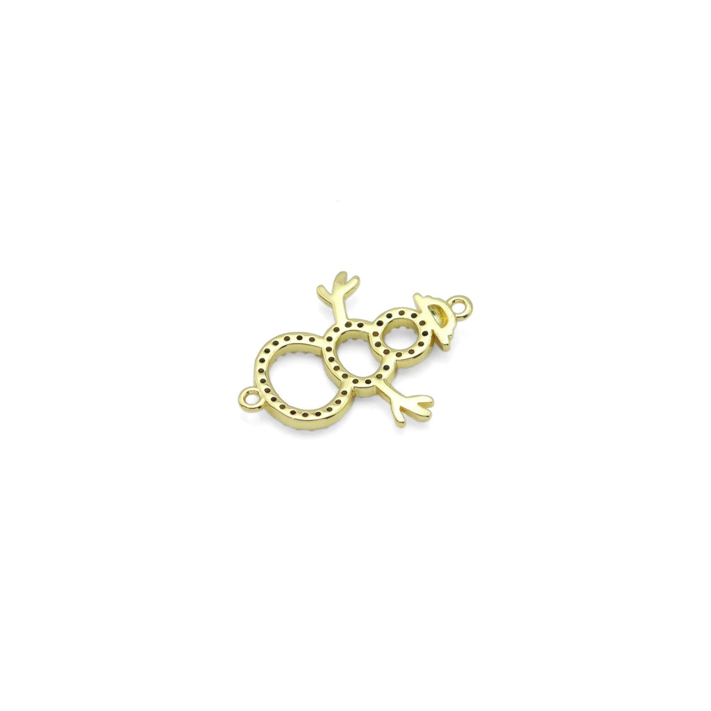 Clear CZ Gold Snowman Connector Charm Pendant, Sku#Y986