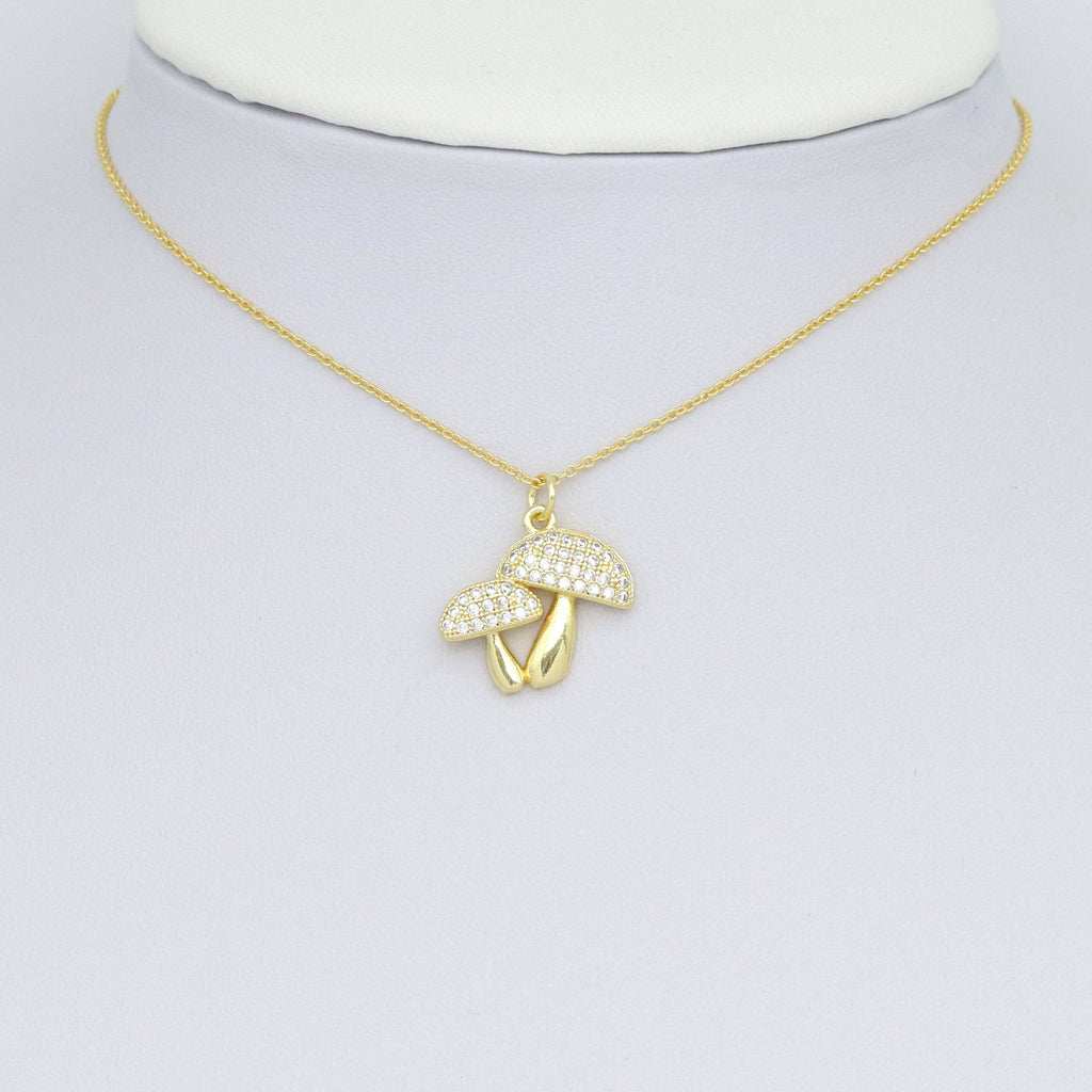 Clear CZ Gold Mushroom Shape Charm Pendant, Sku#LX743