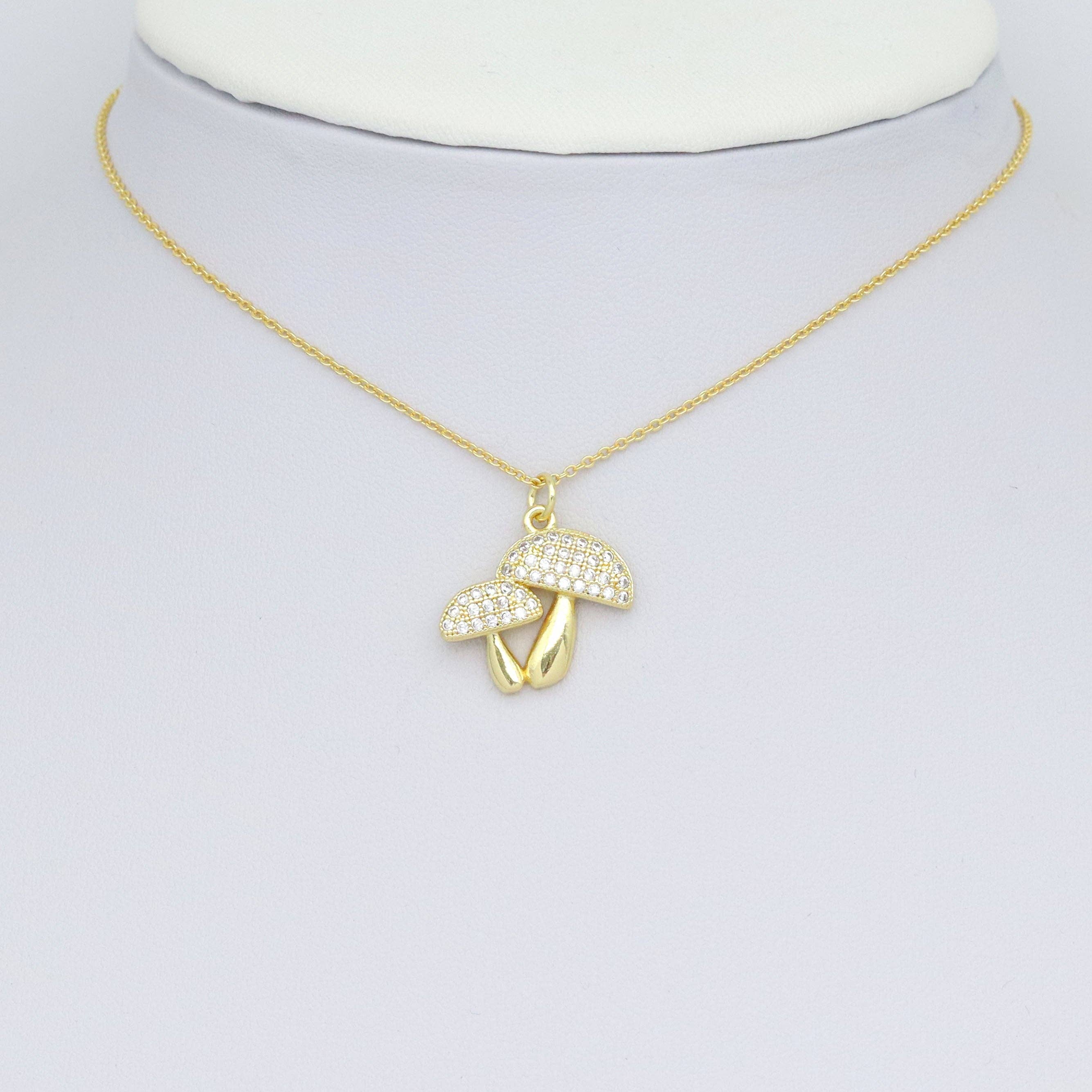 Clear CZ Gold Mushroom Shape Charm Pendant, Sku#LX743