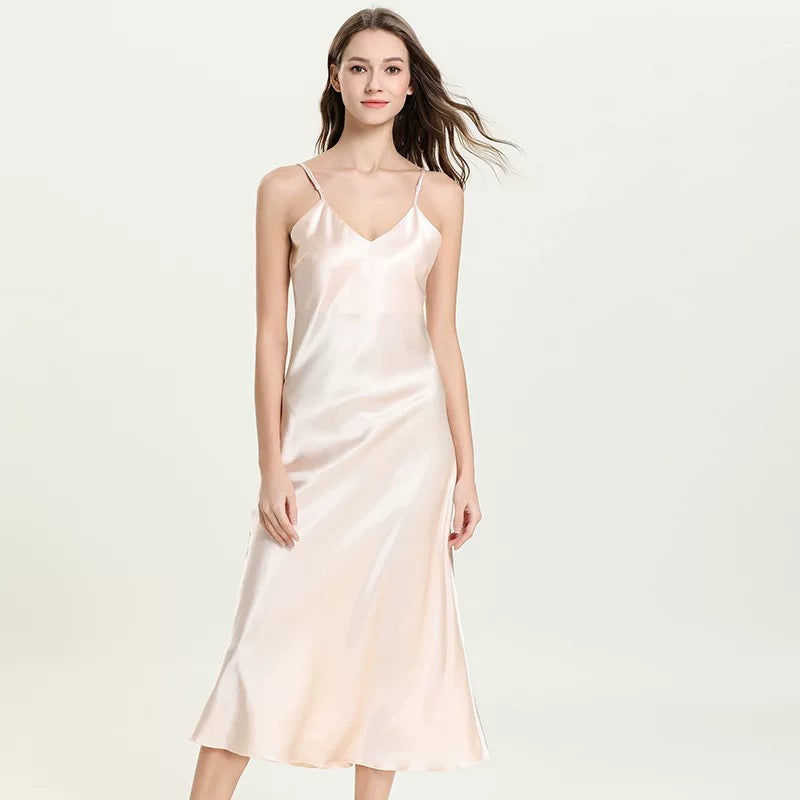 Silky Elegant Night Dress long Slips Multicolors - Tea length