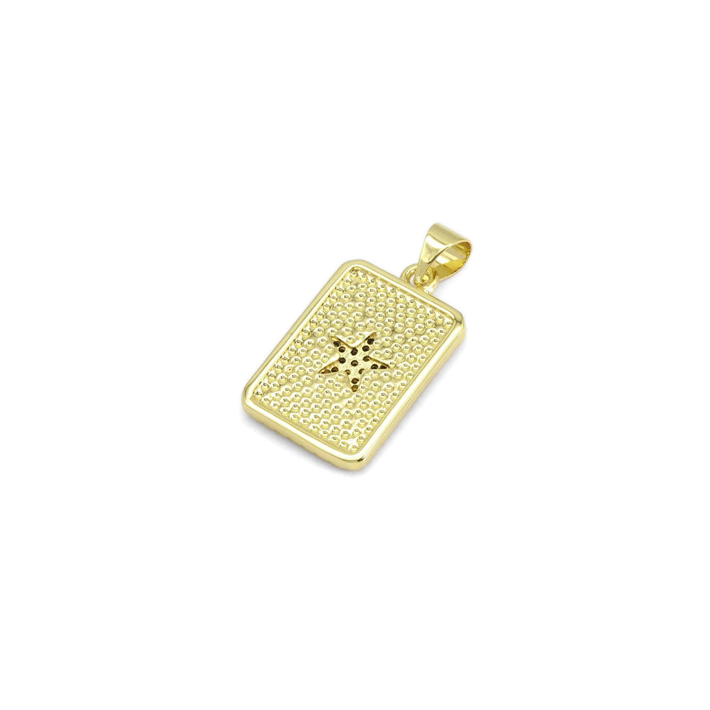 CZ Star Radical Rectangle Dog tag Charm, Sku#LX363