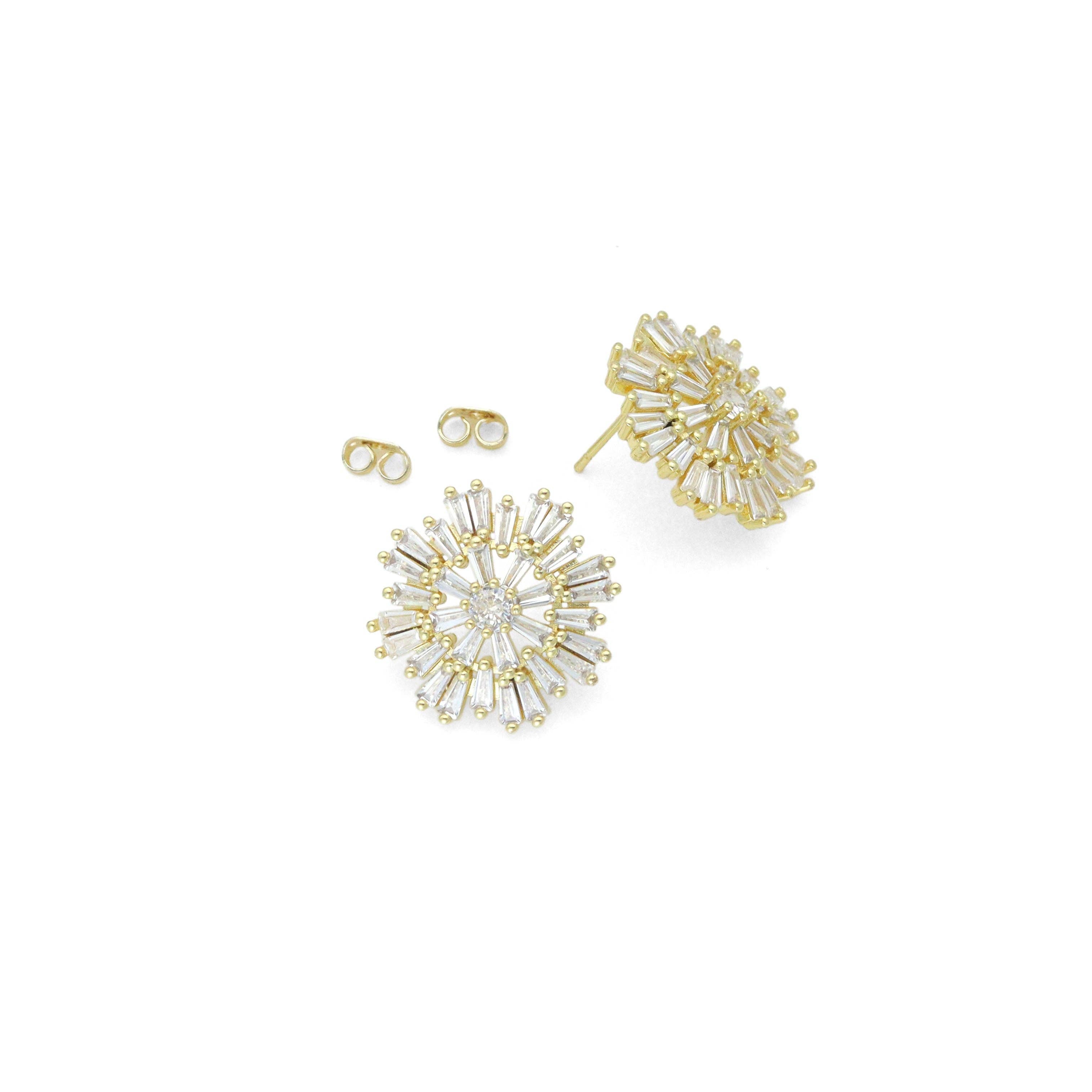 Clear Baguette CZ Gold Daisy Flower Shape Stud Earrings, Sku#LX822-Bestbeads & Beyond