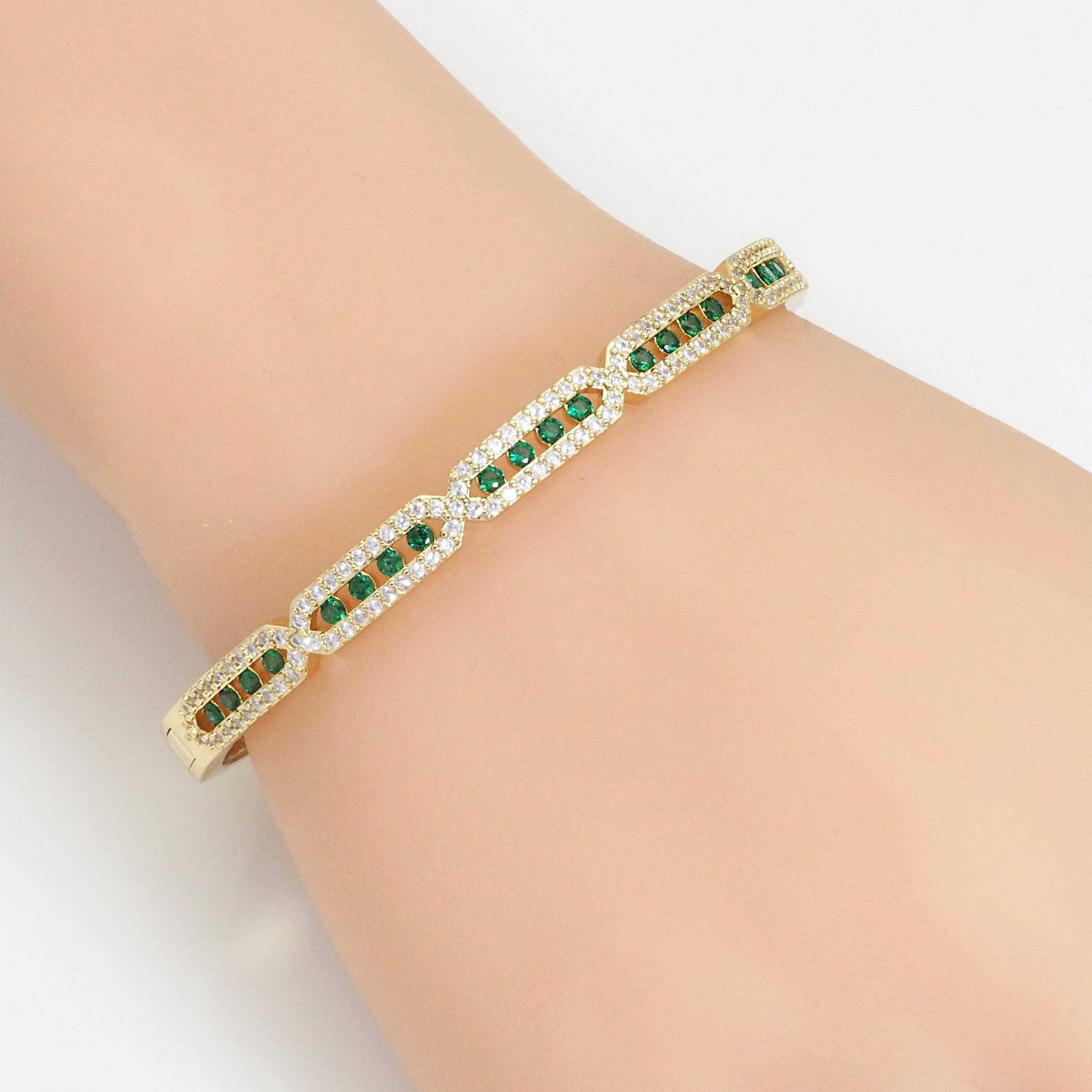Colorful CZ Gold Long Oval Link Bracelet, Sku#LX243-Bestbeads & Beyond