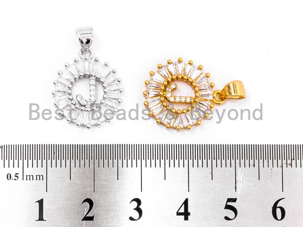CZ Micro Pave Initial Letter J Charm/Pendent Beads,Cubic Zirconia Pave Alphabet Beads Pendent, Gold/Silver Finish,16x18mm,sku#Z229