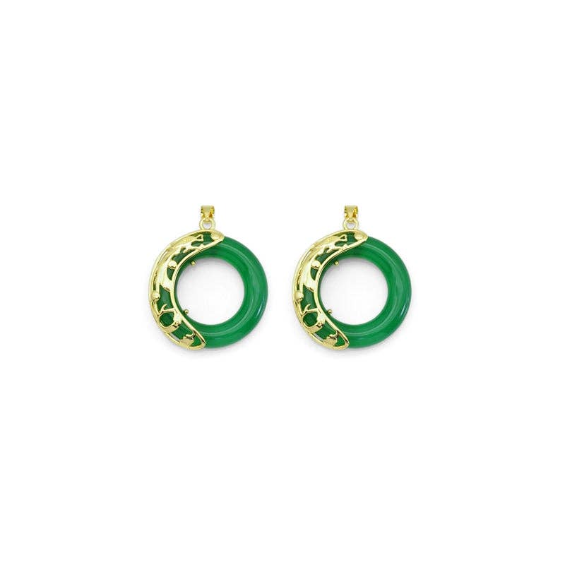 Dragon on High Quality Green Jade Donut Ring Pendant, Sku#LX359