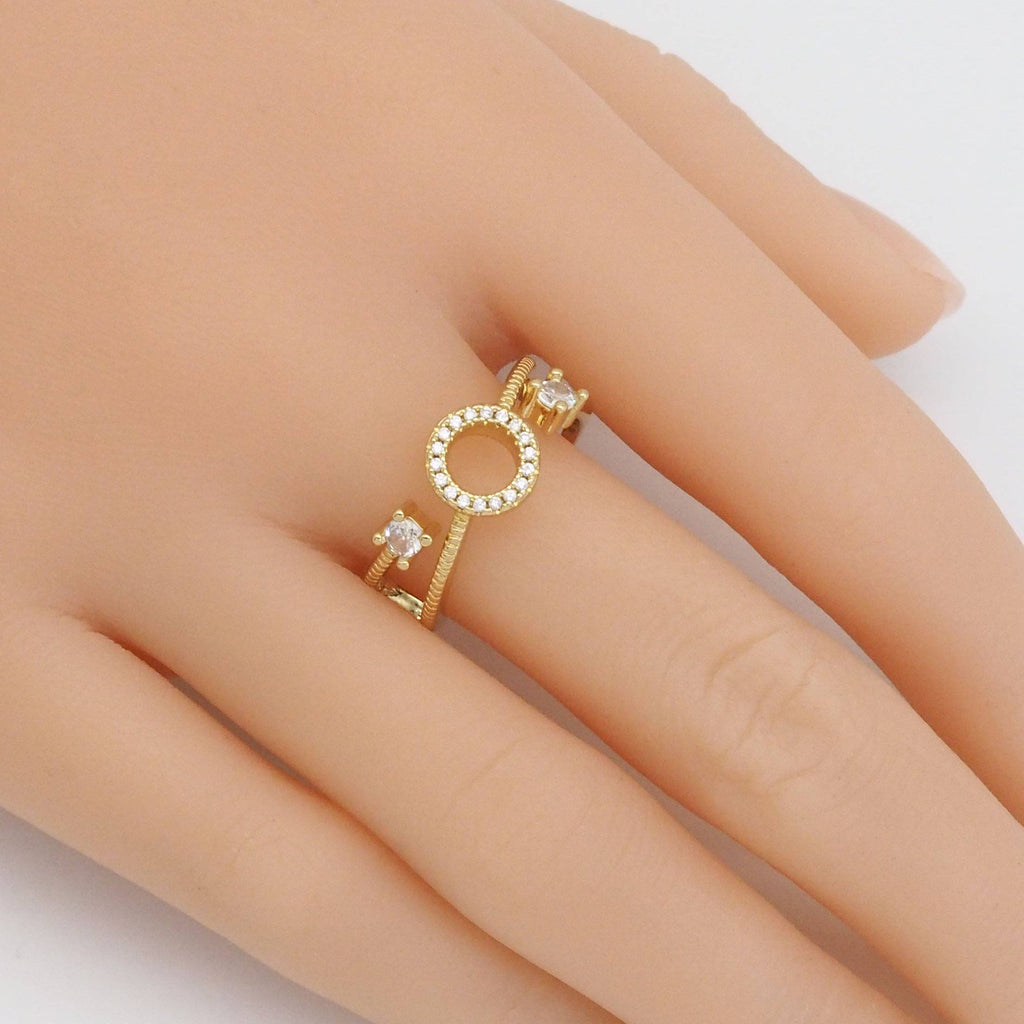 Gold Circle CZ Adjustable Ring, Sku#LX292