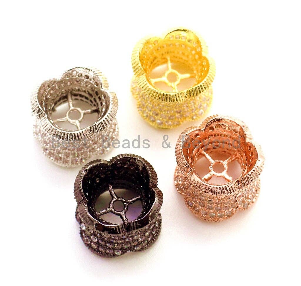 CZ Micro Pave Floral Cylinder Beads, Cubic Zirconia Spacer Beads, 4 sizes, sku#G112