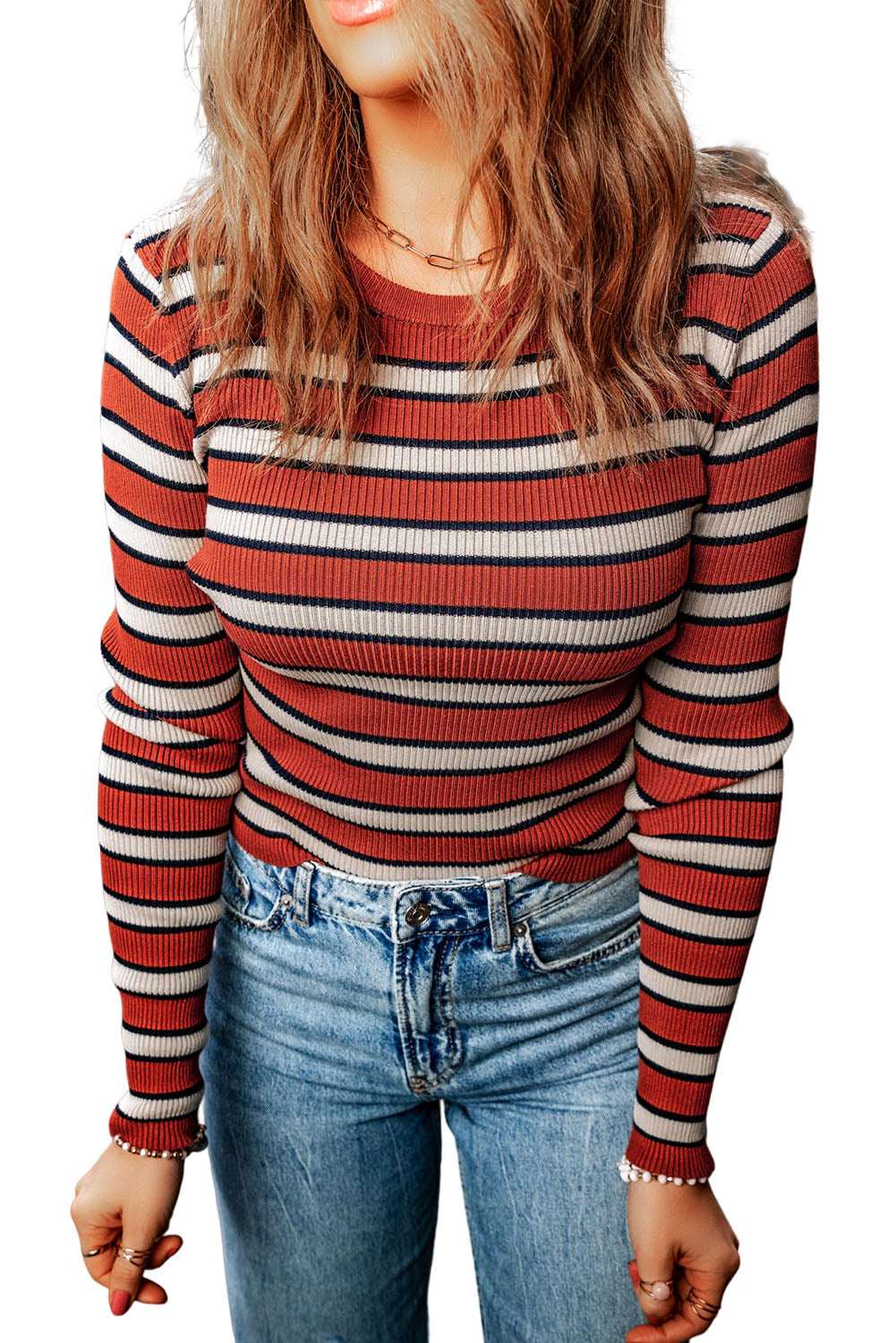 Martha Knit Slim Fit Top-Threaded Pear