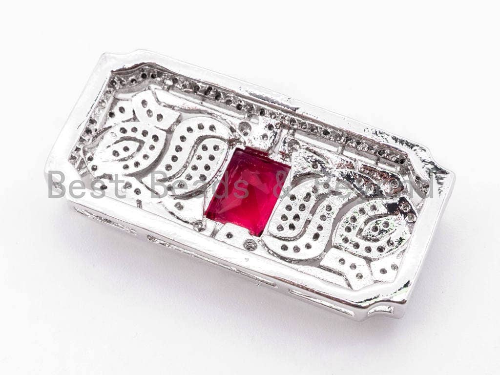 CZ Micro Pave Square/Rectangular Pendant/Connector/Jewelry Link Connector, 38x18mm, SKU#F276-Bestbeads & Beyond