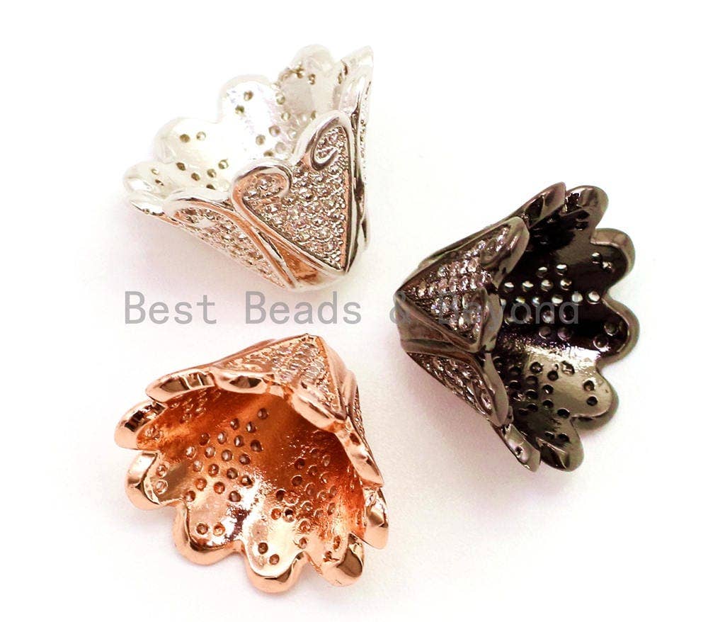 CZ Micro Pave Large Beads Cap, Metal Beads Cap,Tassel Cap, 18x12mm,sku#G88