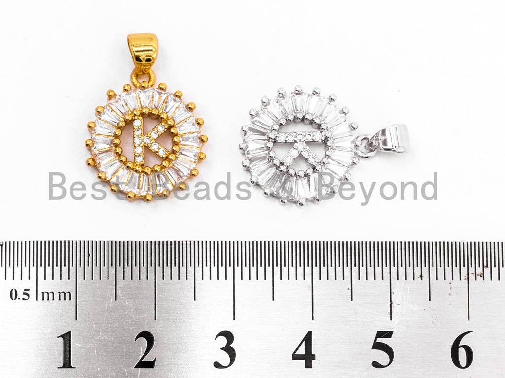 CZ Micro Pave Initial Letter K Charm/Pendent Beads,Cubic Zirconia Pave Alphabet Beads Pendent, Gold/Silver Finish,16x18mm,sku#Z230