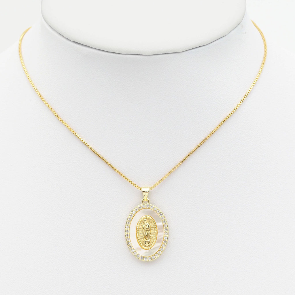 Clear CZ Gold Oval Pearl Virgin Mary Shape Charm, Sku#LX241