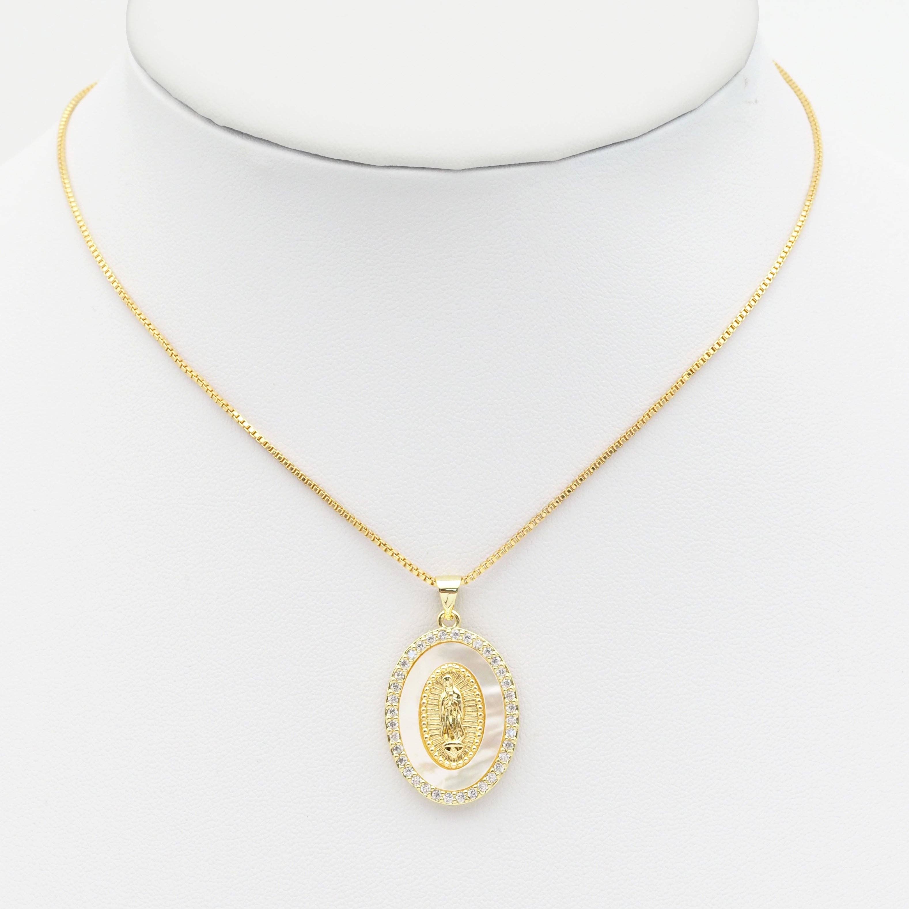 Clear CZ Gold Oval Pearl Virgin Mary Shape Charm, Sku#LX241