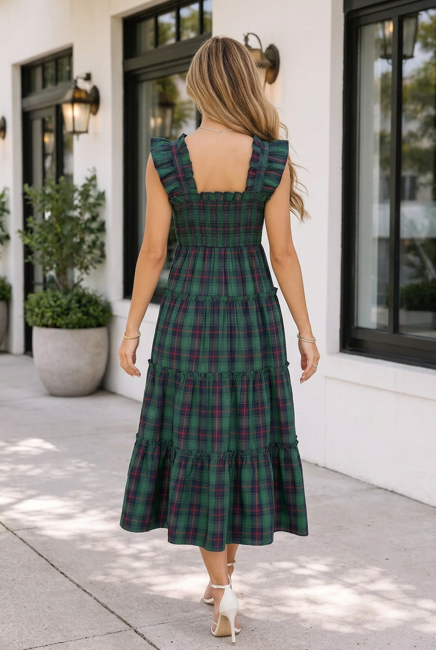Briella Bodice Tiered Midi Dress-Threaded Pear