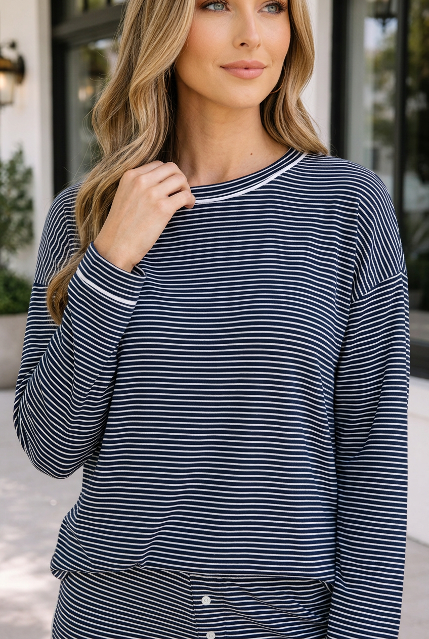 Georgia Lounge Set Long Sleeve Top-Threaded Pear