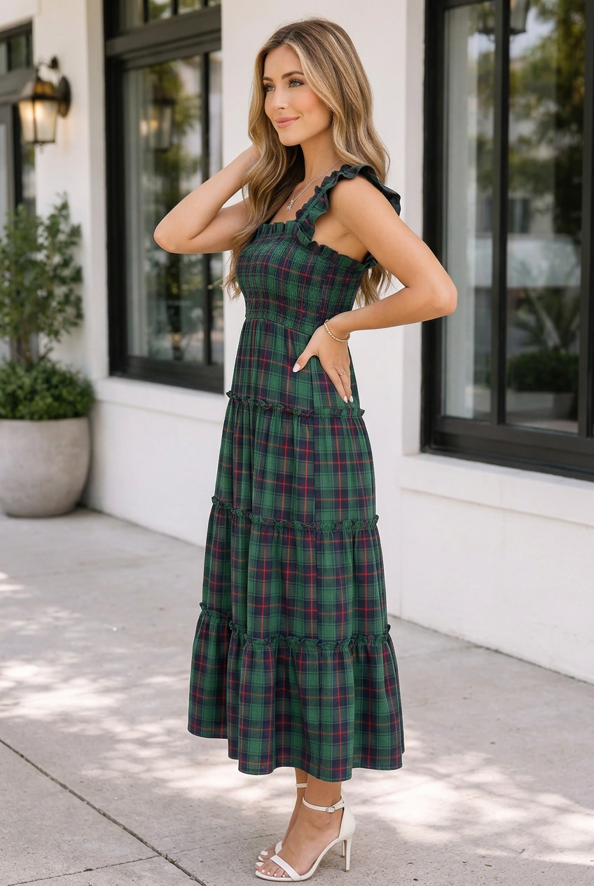 Briella Bodice Tiered Midi Dress-Threaded Pear