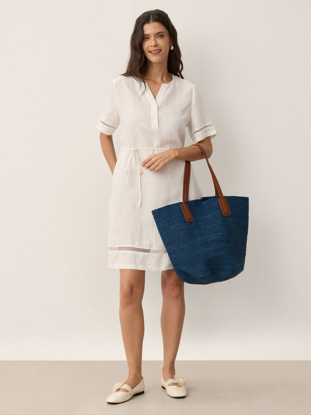Handwoven Raffia Tote Bag With Leather Handles-LINTICO