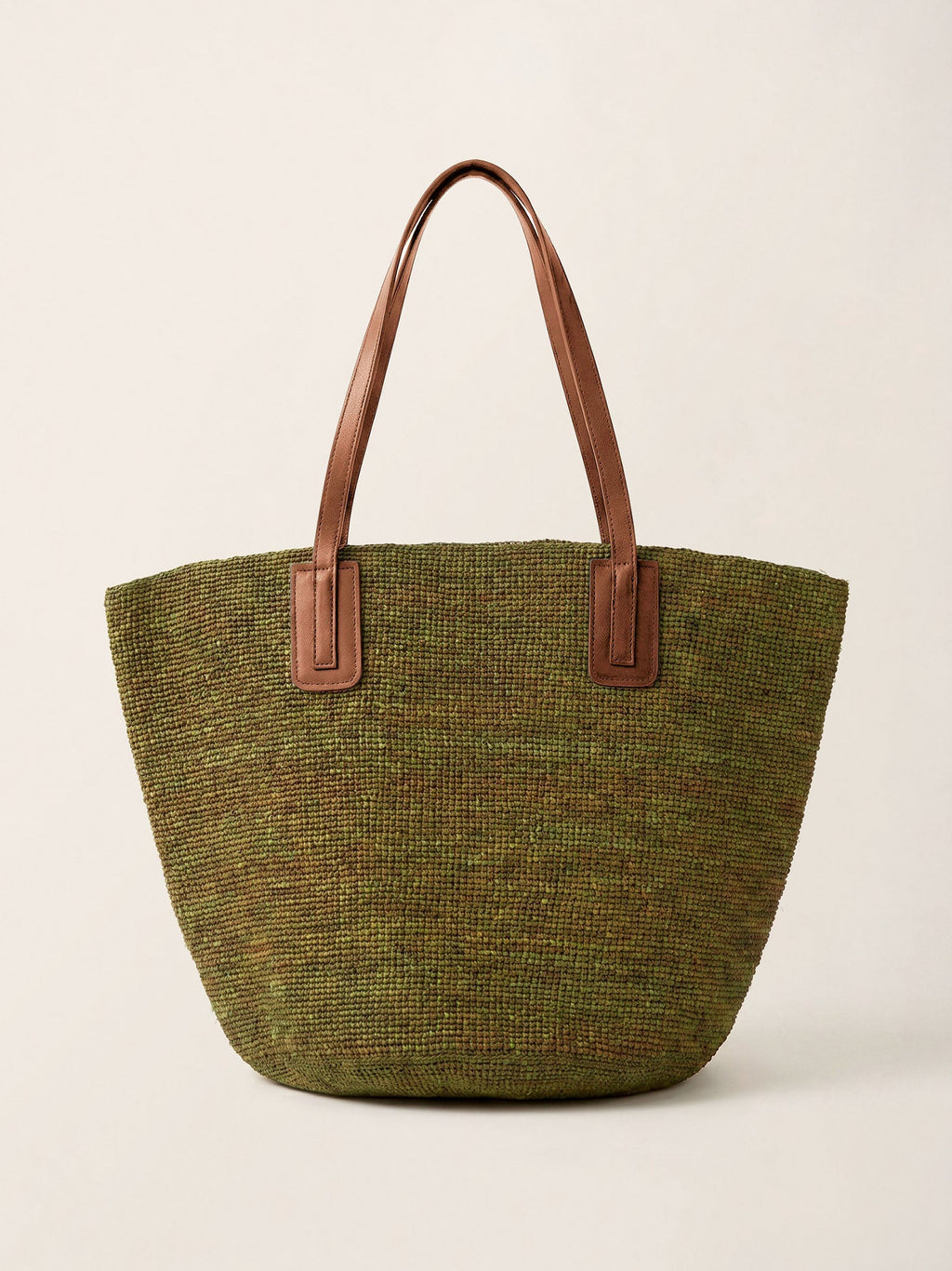 Handwoven Raffia Tote Bag With Leather Handles-LINTICO
