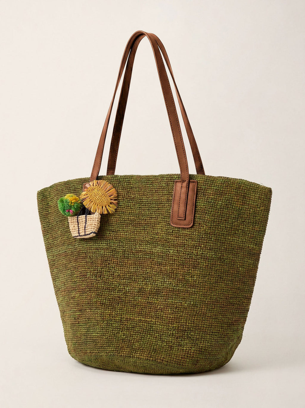 Handwoven Raffia Tote Bag With Leather Handles-LINTICO