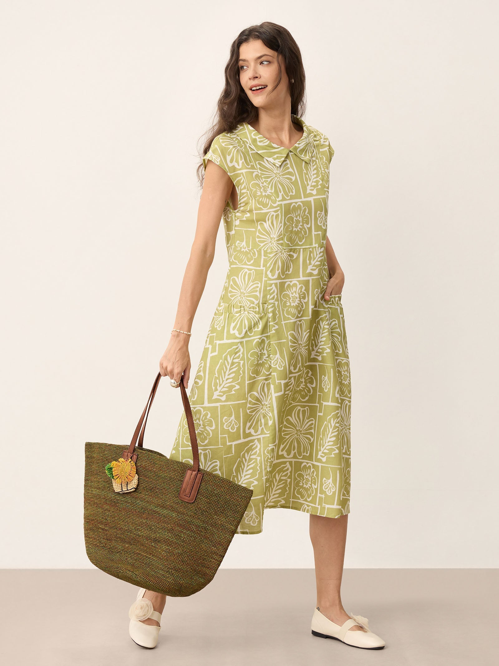 Handwoven Raffia Tote Bag With Leather Handles-LINTICO