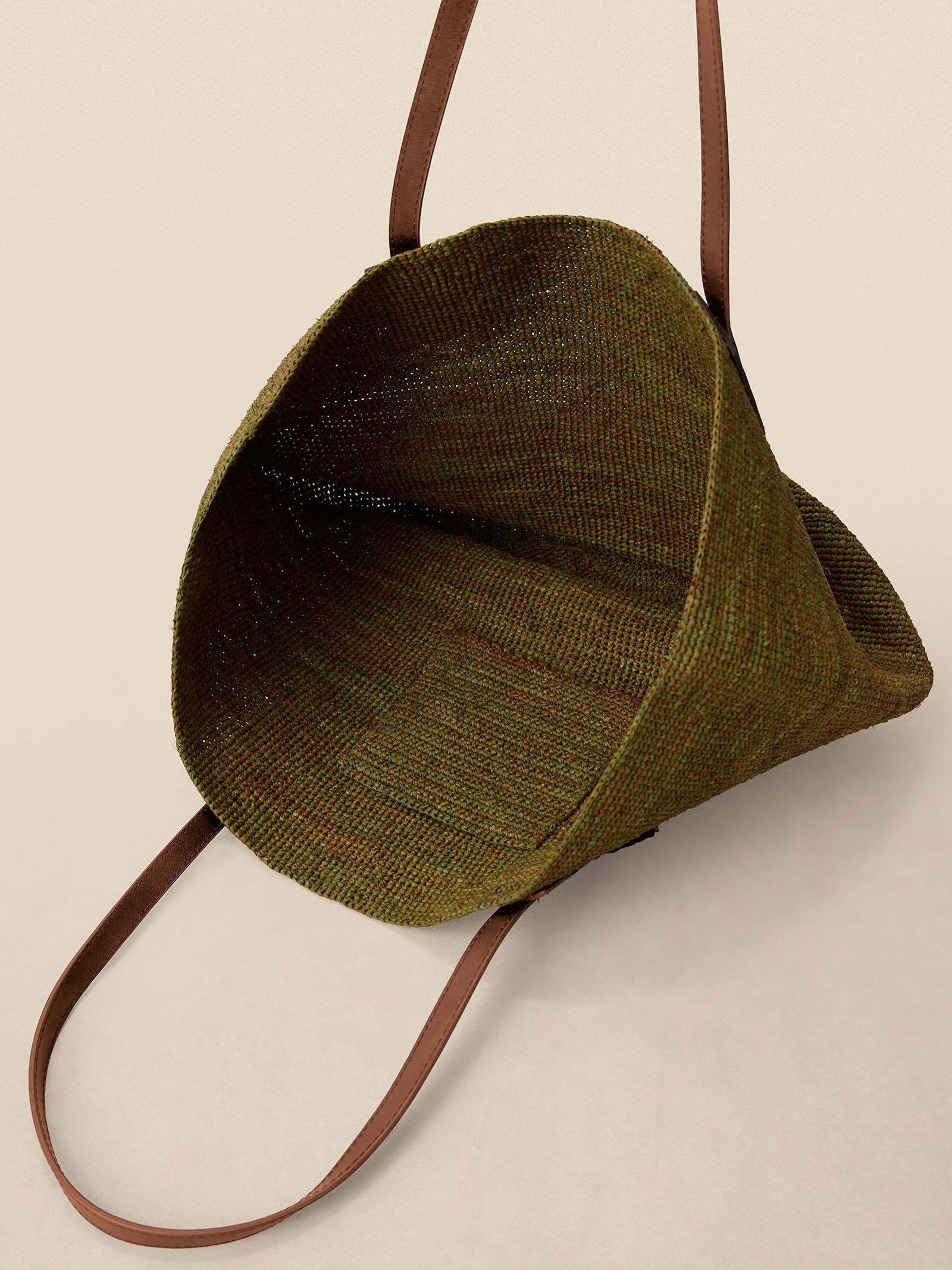 Handwoven Raffia Tote Bag With Leather Handles-LINTICO