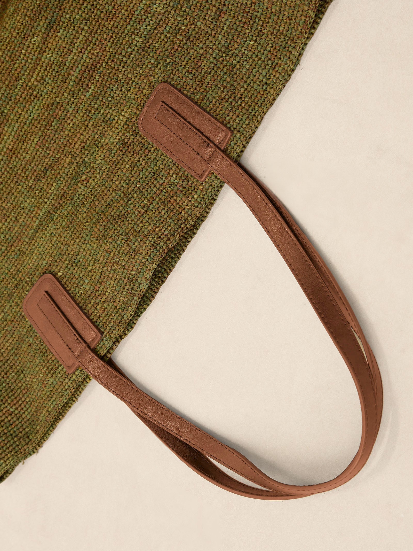 Handwoven Raffia Tote Bag With Leather Handles-LINTICO