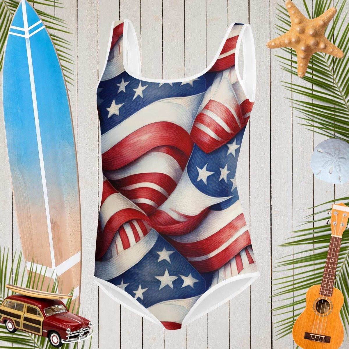 Teen USA Flag Pattern Swimsuit