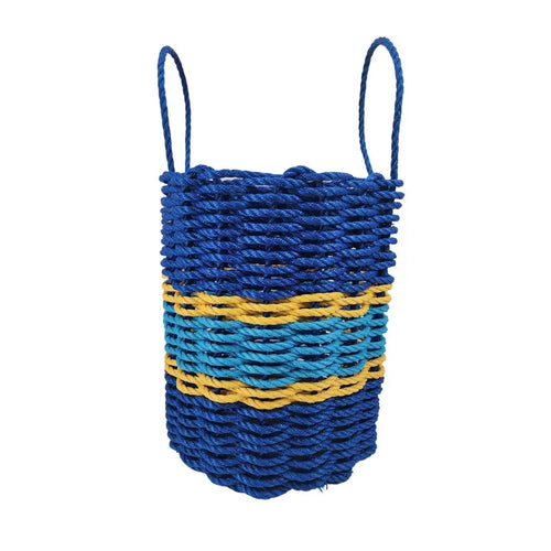 Authentic Maine Lobster Rope Storage Basket Two Tone Blue with yellow Accents