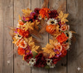 Handcrafted Floral Wreath on a wood paneled backgrbackground