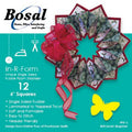 Bosal quilting kit cover featuring a 12-inch In-R-Form fusible foam stabilizer wreath made from patterned foam squares, decorated with a red mesh bow, on a teal background with product text and a yellow butterfly graphic.