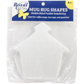 Bosal brand white foam mug rug shapes in a house shape, packaged in a clear plastic bag with a blue and white header card.
